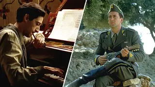 Adrien Brody and Nicholas Cage playing musical instruments in films