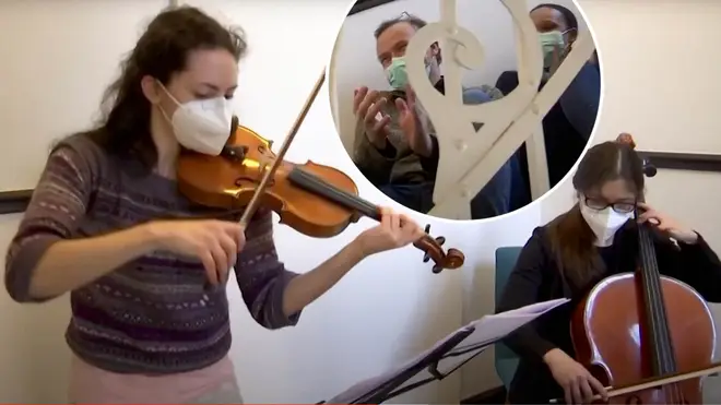 Frankfurt Philharmonic Chamber Orchestra perform stairwell concerts