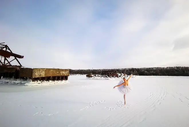 Ballerina performs Swan Lake on a literal frozen lake