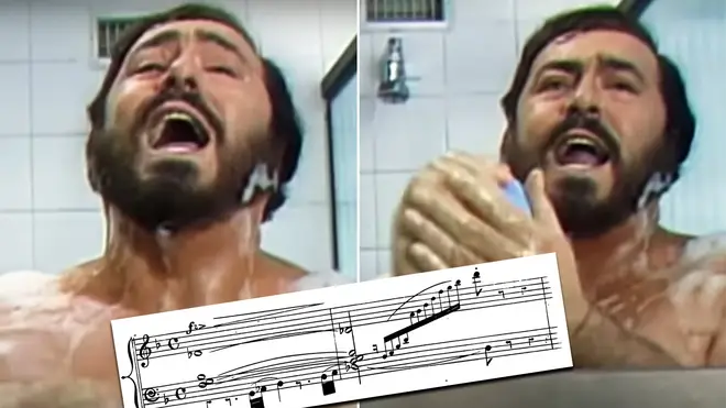 This is actual footage of Pavarotti singing in the shower