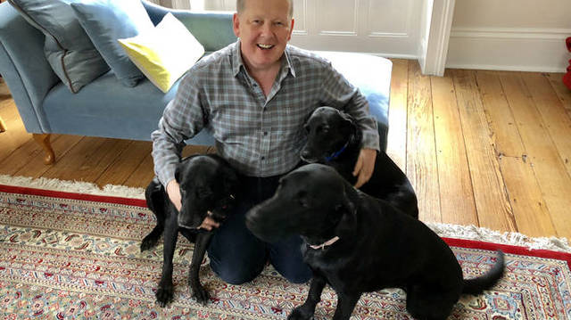 Bill Turnbull with his three labradors
