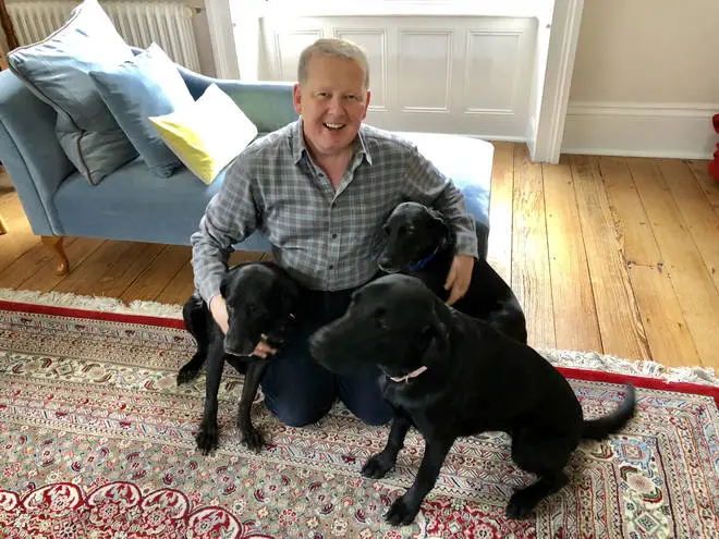 Bill Turnbull with his three labradors