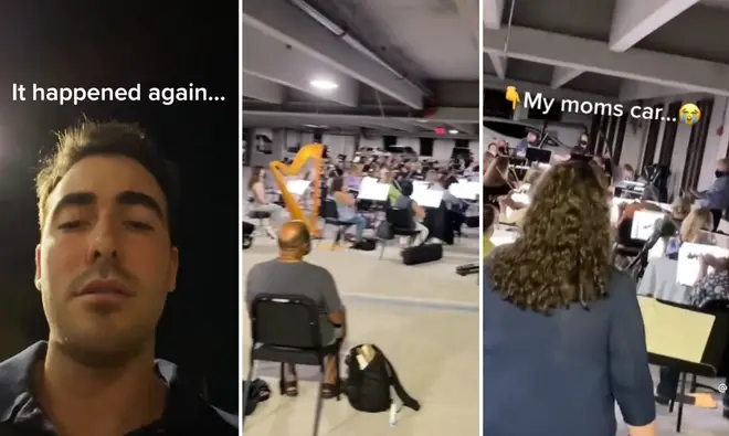 Awkward moment a pop-up orchestra traps guy’s mum’s car in parking lot