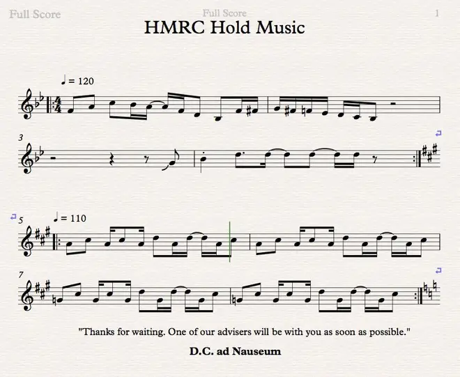 Alan Drever-Smith transcribed HMRC's hold music during a 40-minute wait