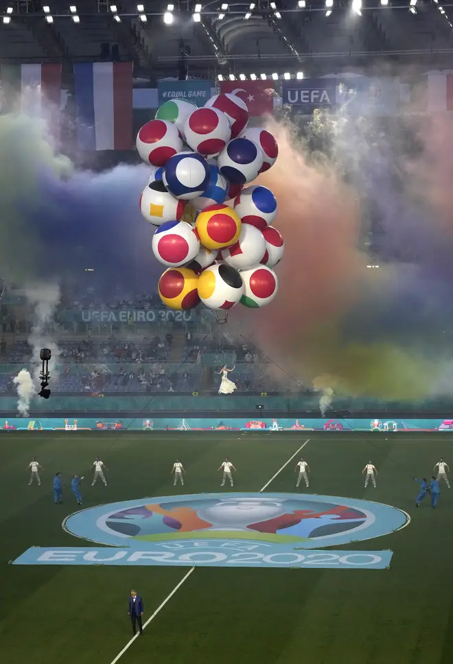Balloons rose up through Rome's stadium as Andrea Bocelli sang 'Nessun Dorma'