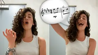 Singer does Titanic flute solo in one single breath from an echoing stairwell