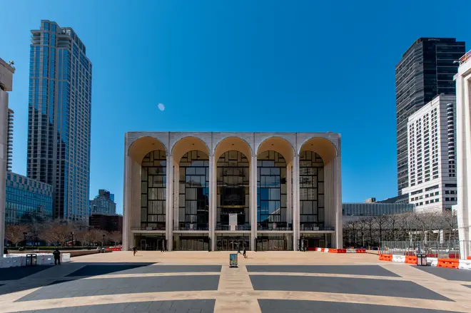 Lincoln Plaza with the Metropolitan Opera House in New York, April 2021