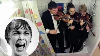 Hilarity as violinists prank unassuming house viewers with ‘Psycho’ music in shower