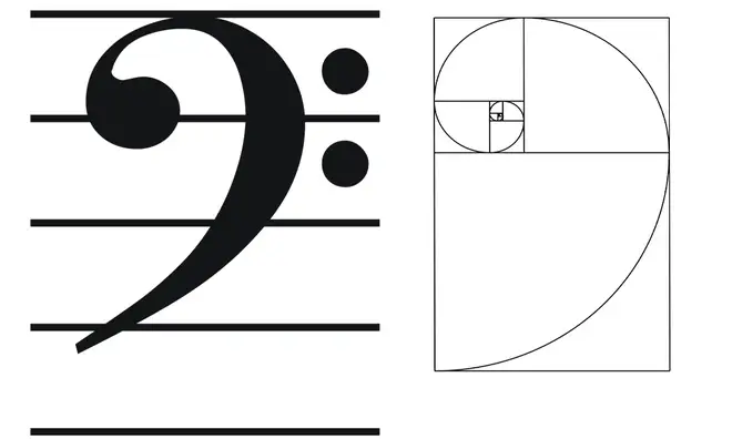 The bass clef and Fibonacci spiral