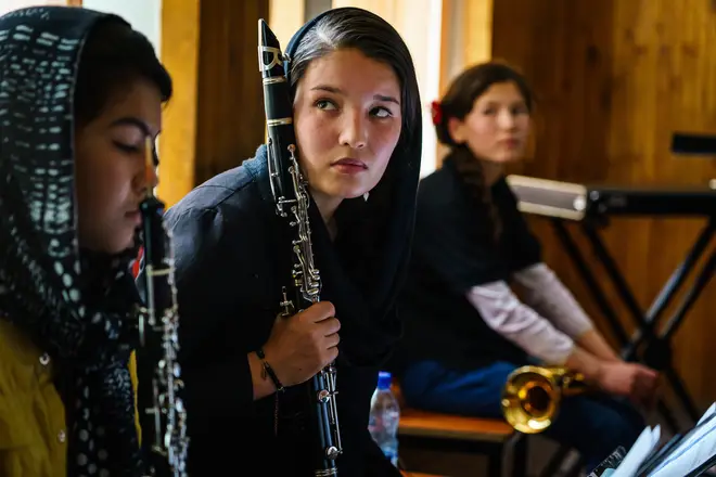 Members of Zohra, Afghanistan’s all-female orchestra in May 2021