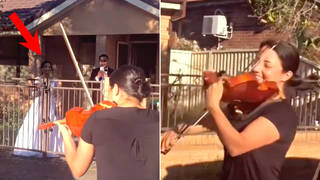 Violinist spots new neighbours having a lockdown wedding, walks into the road to serenade them