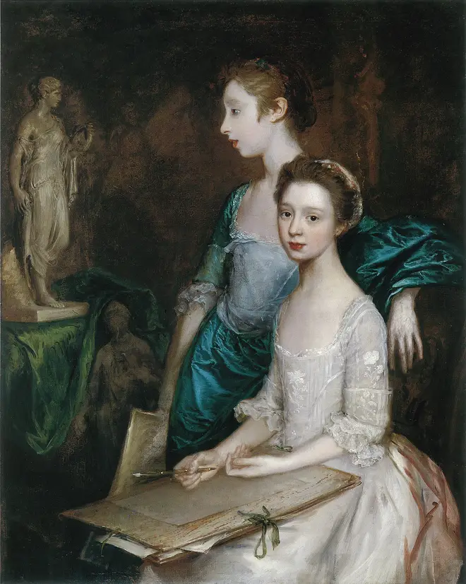 Mary and Margaret Gainsborough, the Artist’s Daughters, at their Drawing by Thomas Gainsborough, c.1763-4 (detail). Worcester Art Museum, Massachusetts, USA. Museum Purchased, 1917.181