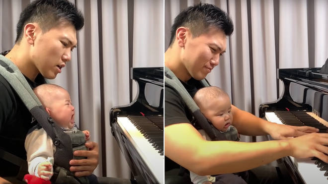 Pianist dad plays La Campanella to soothe crying baby, and it works splendidly