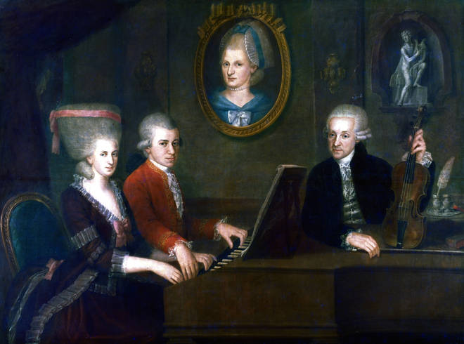 The Mozart family, Maria Anna, Wolfgang Amadeus, and their father, Leopold