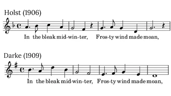 Holst and Darke use similar rhythms for their opening phrase