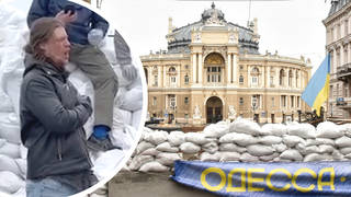 Odesa’s opera house behind barricades of sandbags