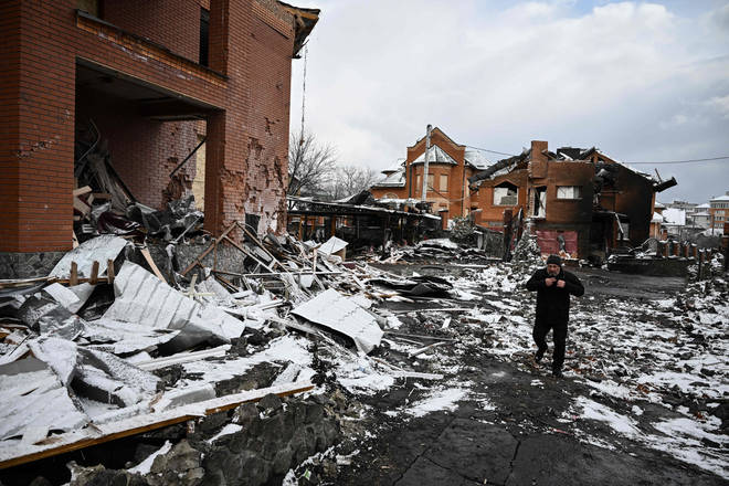 Houses destroyed during Bila Tserkva air strikes
