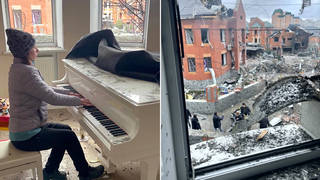 Irina plays piano in her destroyed hometown of Bila Tserkva