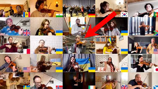 Ukrainian violinist Illia Bondarenko is joined by violinists from 29 countries