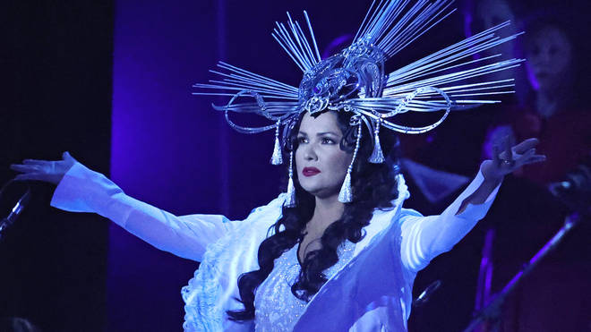 Anna Netrebko performs at the State Kremlin Palace in Moscow, Russia. September 2021