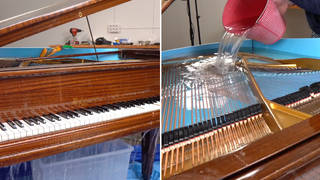 Engineer fills grand piano with water