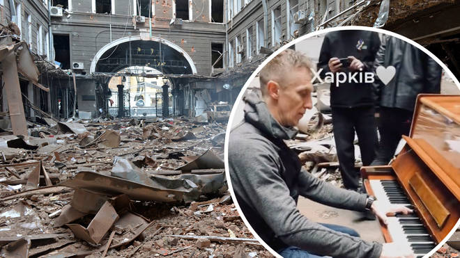 Yaroslav Korolev plays in the destroyed Palace of Labour