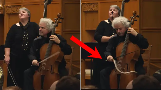Cellist, René Schiffer, expertly handled the situation