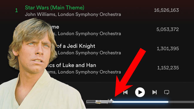 If you play ‘Star Wars’ music on Spotify, the play bar turns into an actual lightsaber