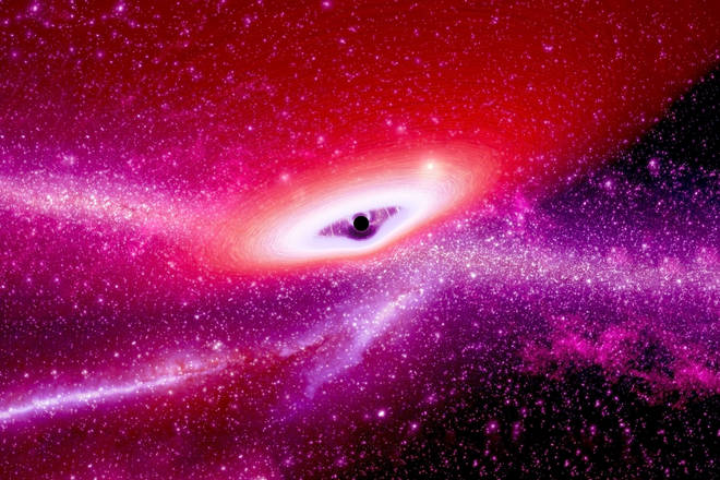 Image, furnished by NASA, of a black hole which absorbs matter and time