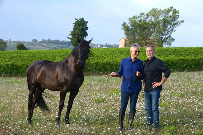 Andrea Bocelli and his brother Alberto, pictured on the family’s wine estate in Lajatico, Pisa