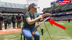 Caroline McCaskey performs the American National Anthem at a Red Sox vs. Oakland A's game