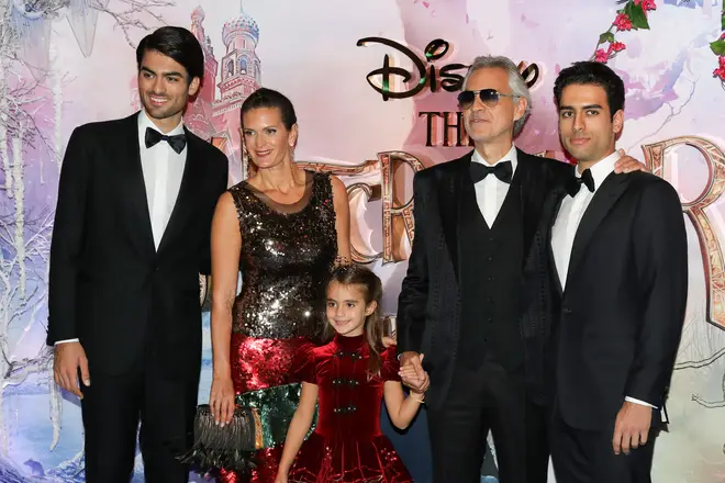 Andrea Bocelli with wife Veronica Berti and sons Amos and Matteo and daughter Virginia