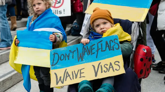 London protestors call for the Government to waive visas for Ukrainians fleeing the country