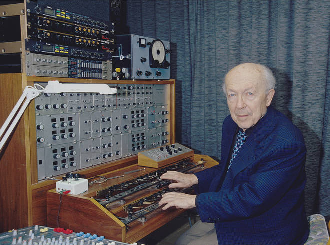 Oskar Sala, co-developer of the Trautonium, plays the instrument at his Berlin recording studio