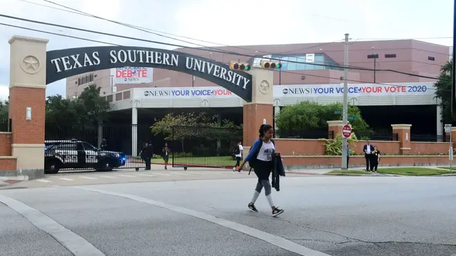 A student leaves the campus of Texas South University, a historically Black institution