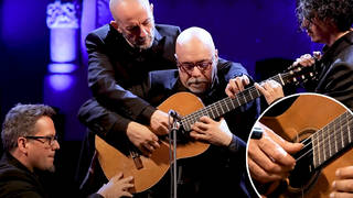 Barcelona Guitar Trio & Dance (Luis Robisco, Xavier Coll & Alí Arango) and percussionist Paquito Escudero perform ‘Billie Jean’ on one guitar
