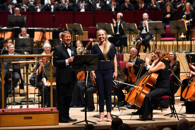 The late Bill Turnbull on stage with Dani Howard, one of our 25th anniversary composers