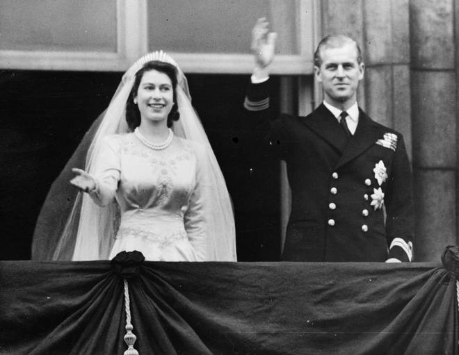 Then, Princess Elizabeth and The Prince Philip, Duke of Edinburgh wave to a crowd shortly after their wedding at Westminster Abbey