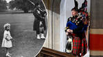 Pipe Major Paul Burns of the Royal Regiment of Scotland plays the State Funeral of Queen Elizabeth II at Westminster Abbey,