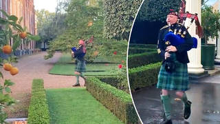 The Sovereign’s Piper plays for King Charles III outside Clarence House for the first time.