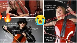 Stock photos of models playing cellos