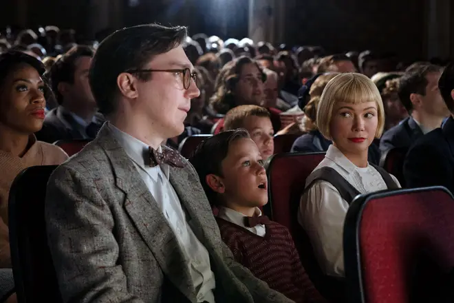 Paul Dano, Mateo Zoryon Francis-DeFord, and Michelle Williams star as the Fabelman family in Spielberg’s semi-autobiographical movie.