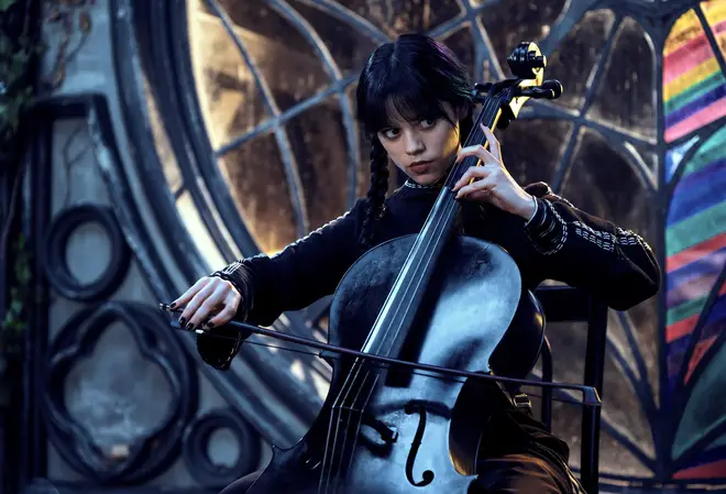 Jenna Ortega plays cello as Wednesday Addams, in new Netflix series ‘Wednesday’.