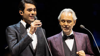 Matteo Bocelli performing with his father Andrea, at the O2 Arena in September 2022