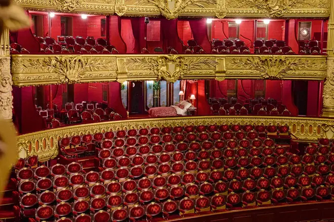 The Palais Garnier's 'Box of Honour' has been reimagined as a lavish bed chamber