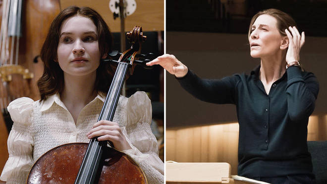 Cellist and actress, Sophie Kauer (left) and Cate Blanchett as Lydia Tár (right)
