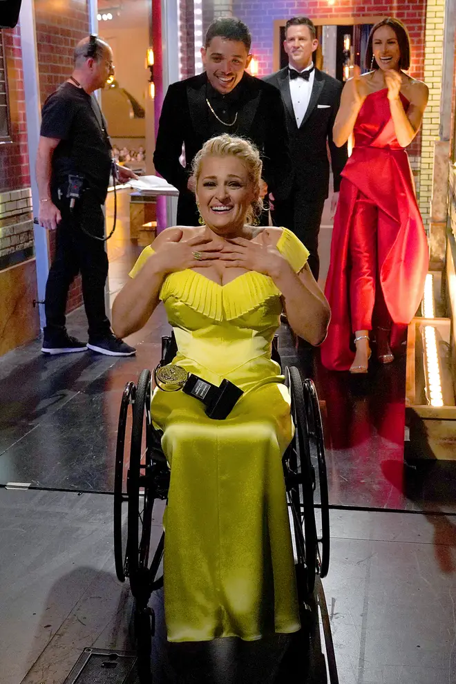 Ali Stroker celebrates her win for Best Featured Actress in a Musical