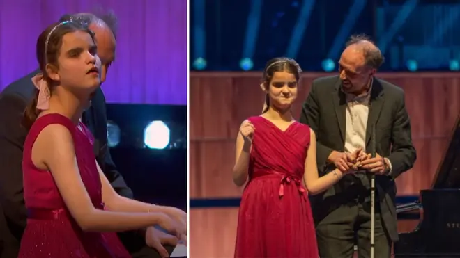 Blind pianist Lucy played a sublime Debussy Arabesque in The Piano finale, joined by her teacher, Daniel