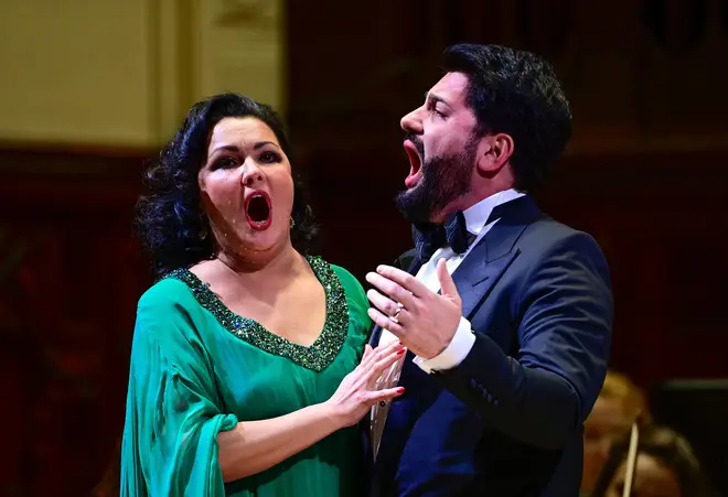 Russian soprano Anna Netrebko and her husband Yusif Eyvazov perform at a concert in Prague, in December 2021