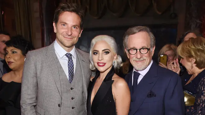 Cooper with ‘A Star is Born’ co-star Lady Gaga and Steven Spielberg
